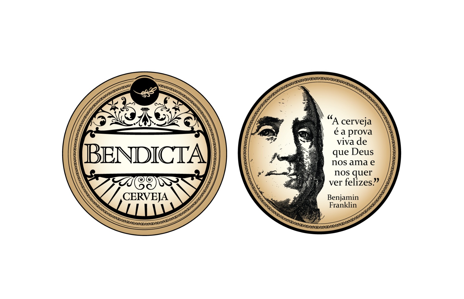Bolacha de chopp Bendicta Cerveja com citação de Benjamin Franklin