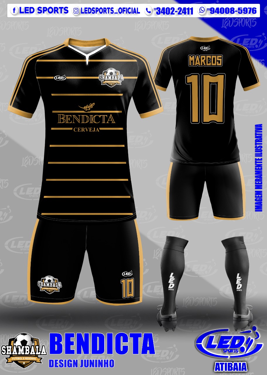 Uniforme de futebol patrocinado por Bendicta Cerveja